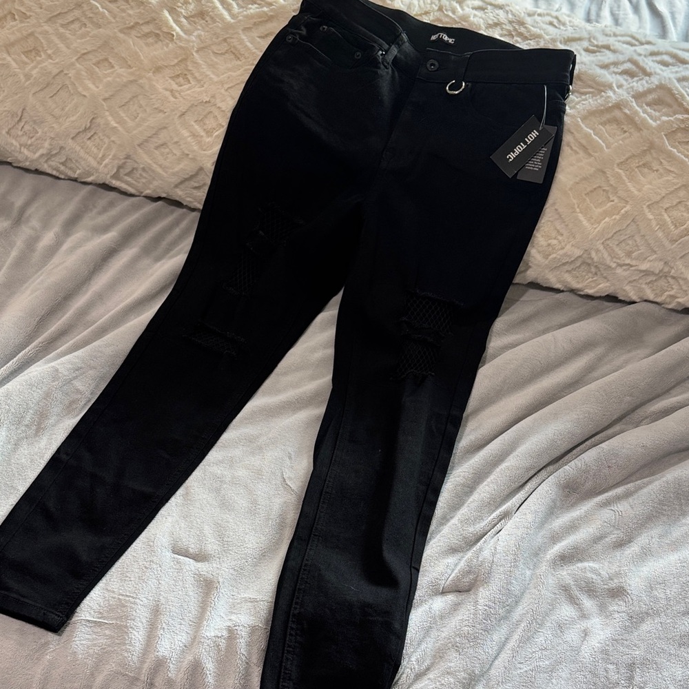 Hot Topic Black Skinny Pants distressed mesh